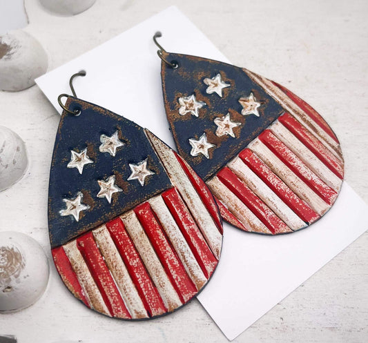 Preorder - Patriotic Teardrop -2.5" Embossed - Steel Rule Wooden Earring Die