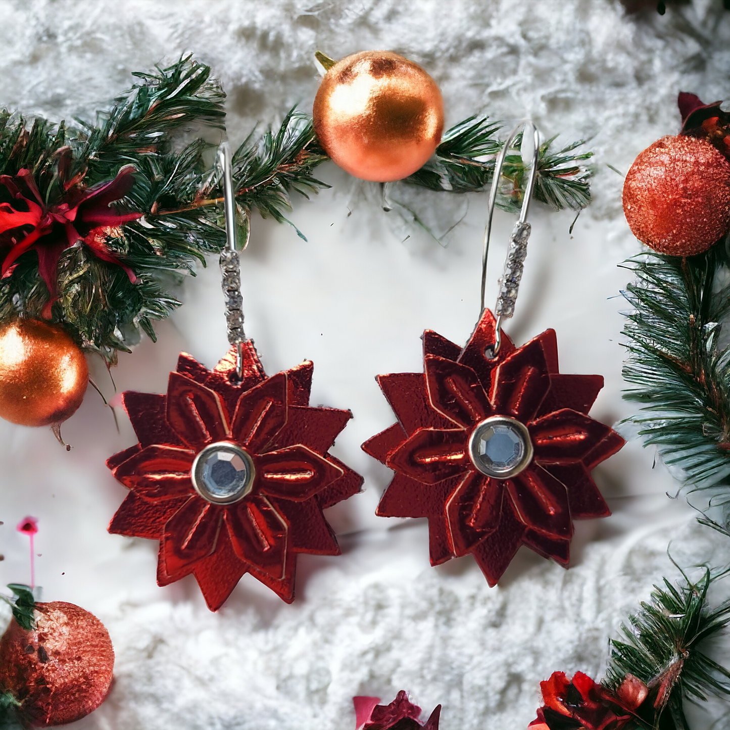 Preorder - Poinsettia /Snowflake -Triple Layered  - embossed pair- Steel Rule Earring Die