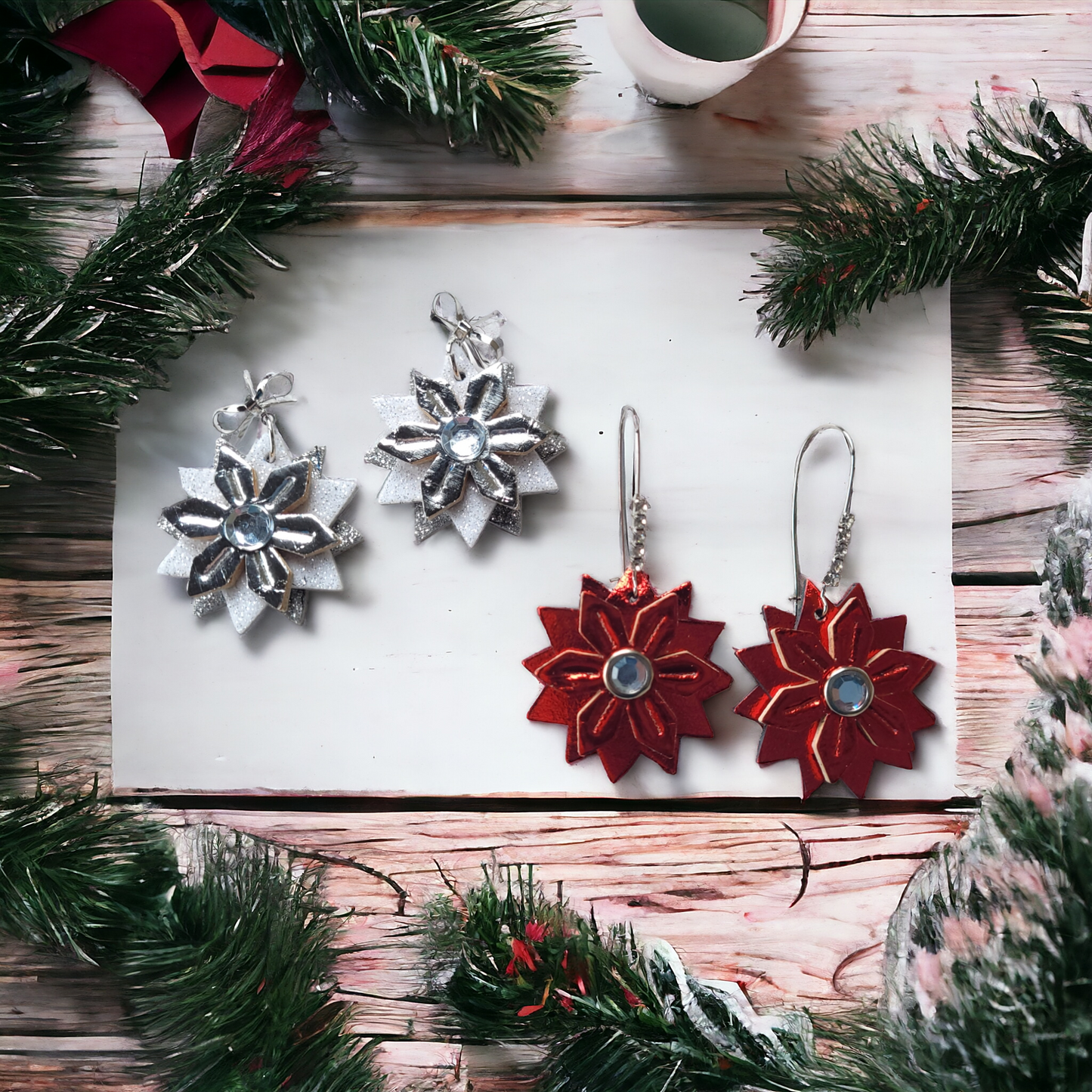 Preorder - Poinsettia /Snowflake -Triple Layered  - embossed pair- Steel Rule Earring Die