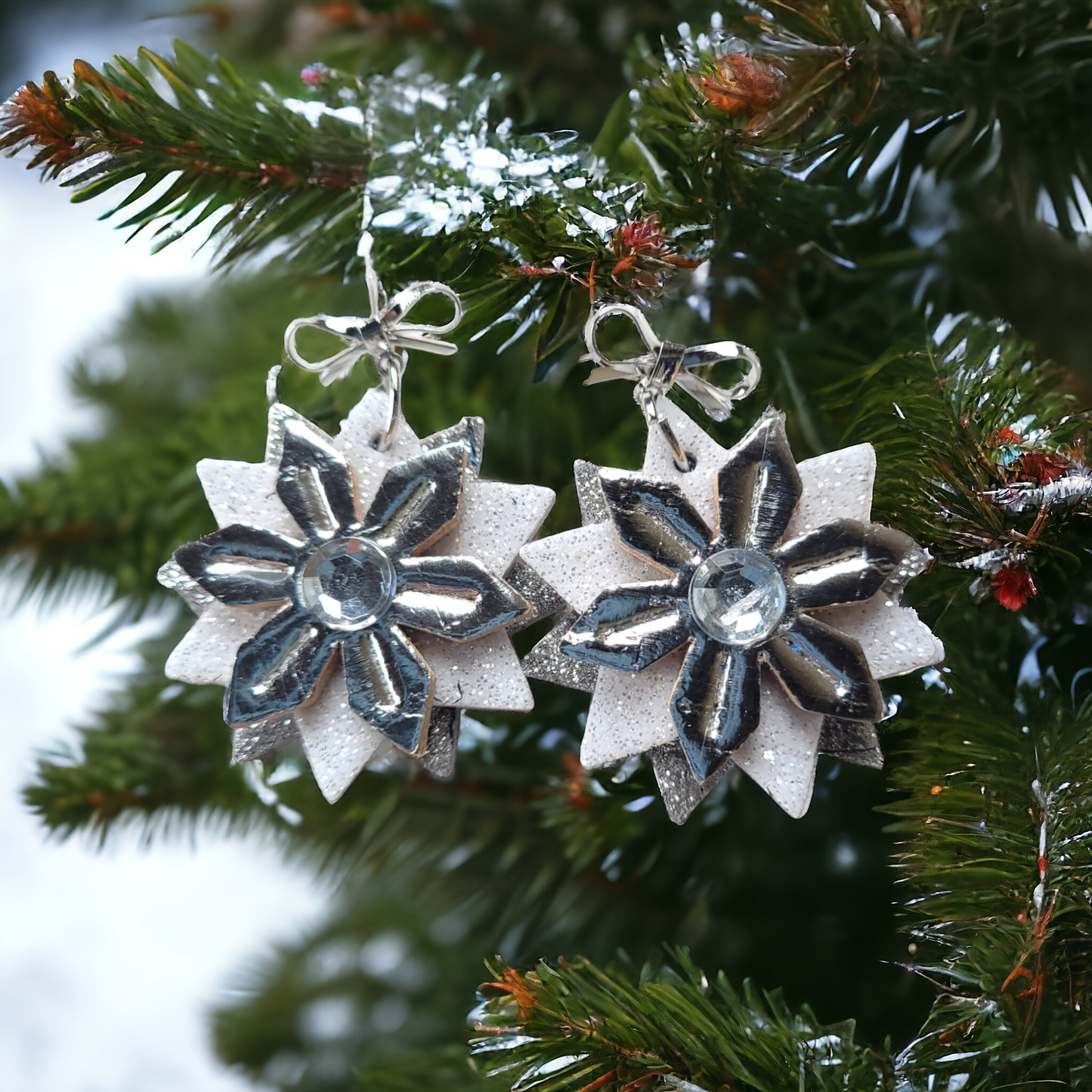 Poinsettia /Snowflake -Triple Layered  - embossed pair- Steel Rule Earring Die
