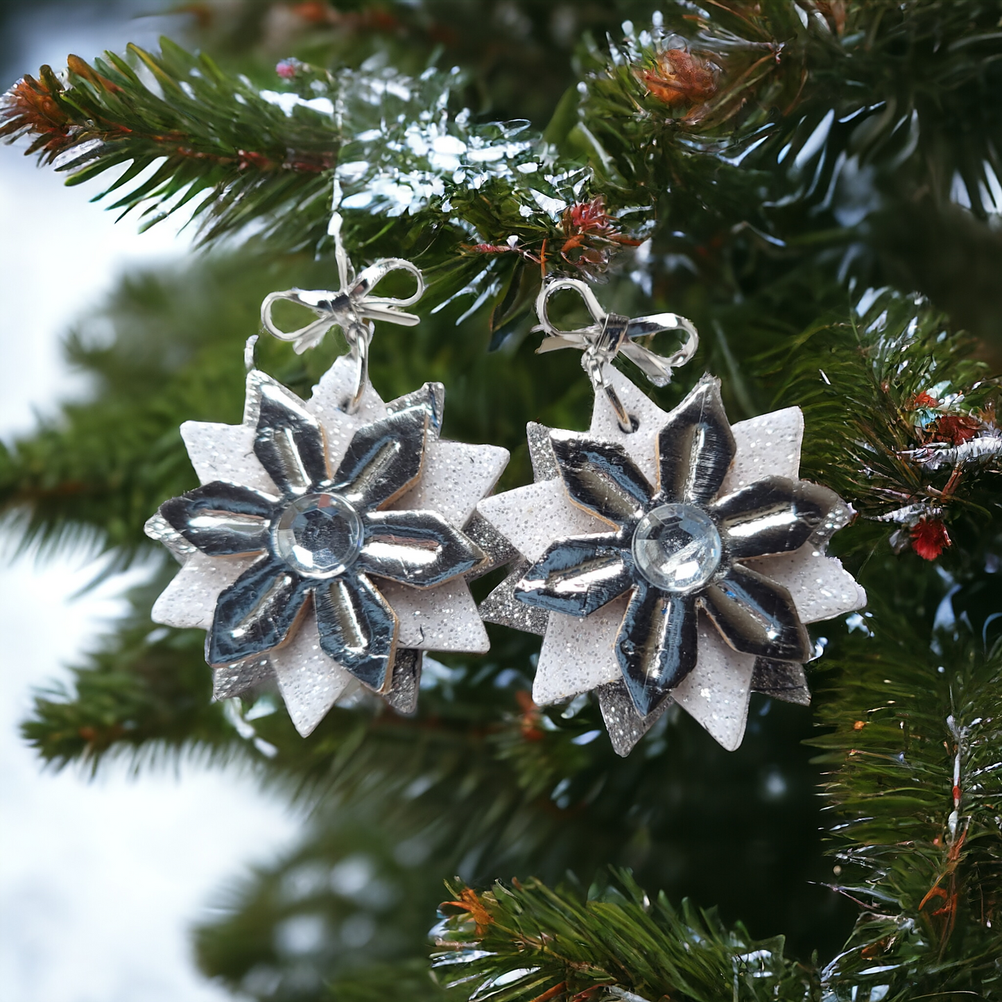 Preorder - Poinsettia /Snowflake -Triple Layered  - embossed pair- Steel Rule Earring Die