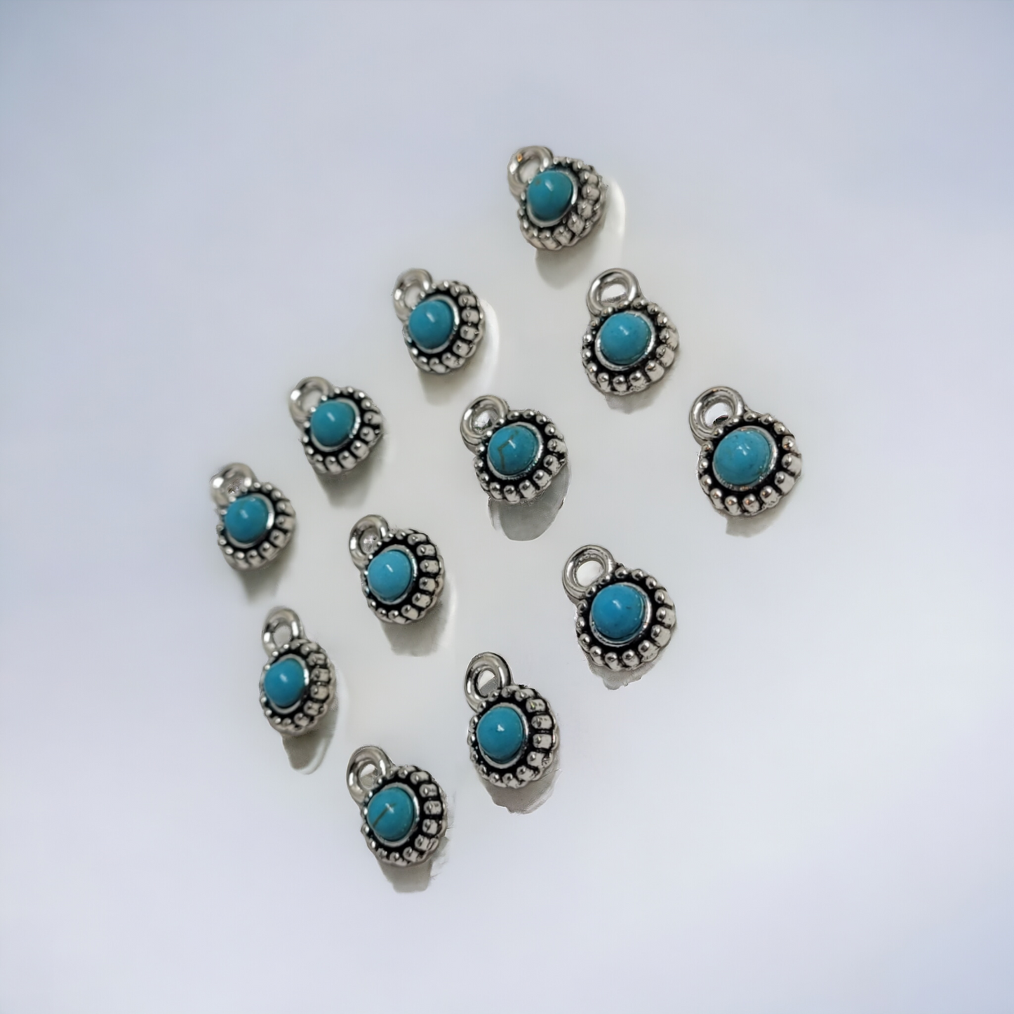 Small Round Turquoise/Silver Charms - 12 pieces - Earring Findings