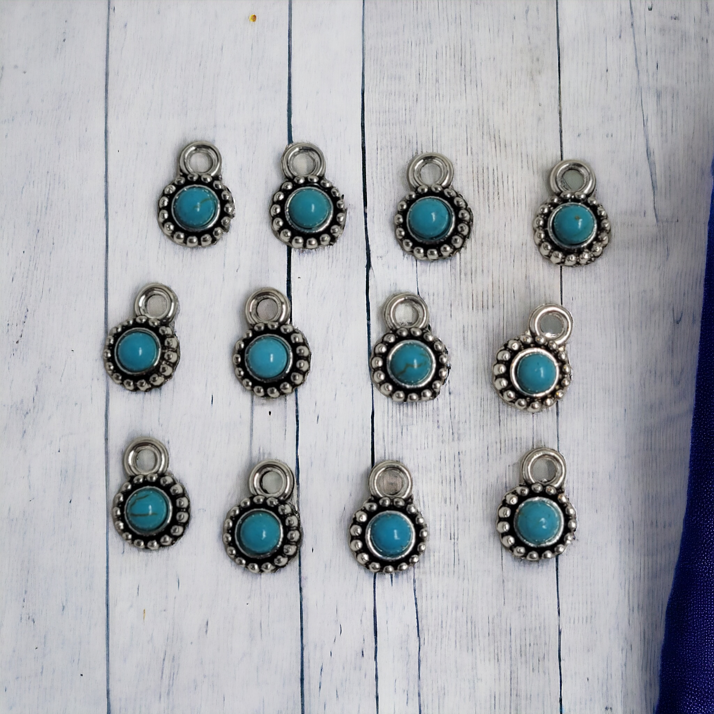 Small Round Turquoise/Silver Charms - 12 pieces - Earring Findings