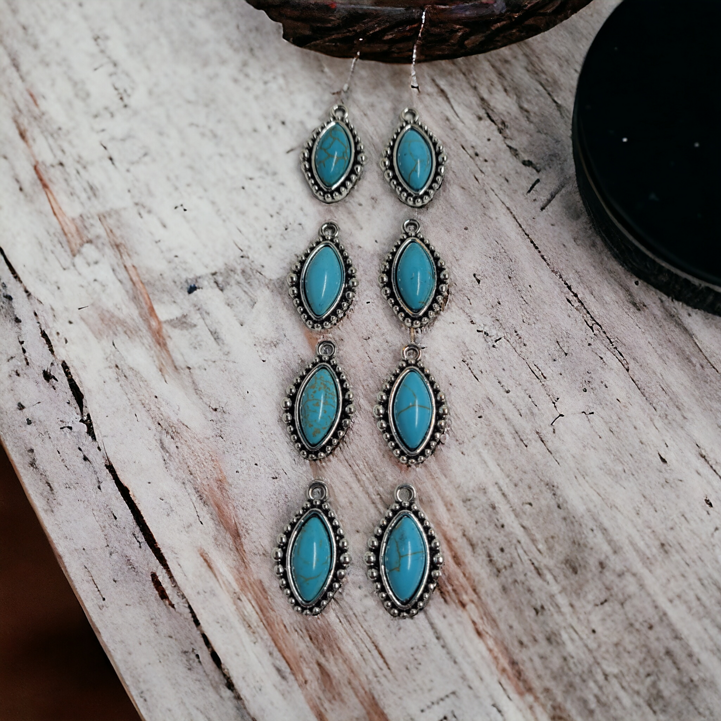 Oval Turquoise/Silver Charms - 8 pieces - Earring Findings