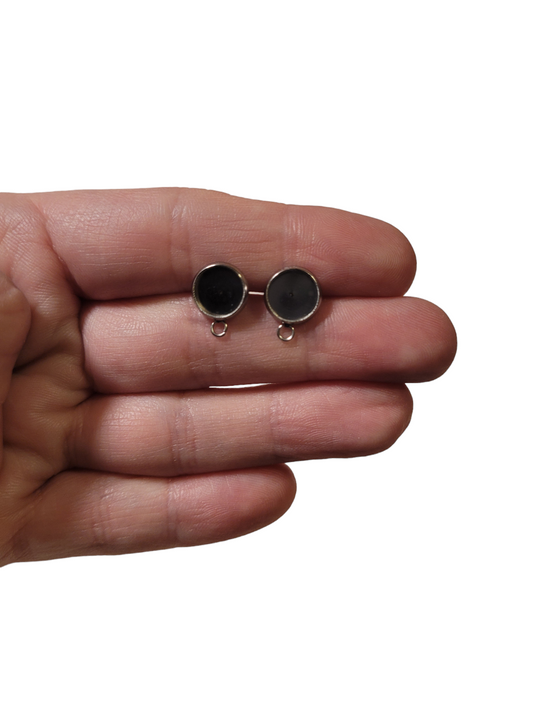 Stainless steel bezel settings earring posts with loop connectors- 12 pair