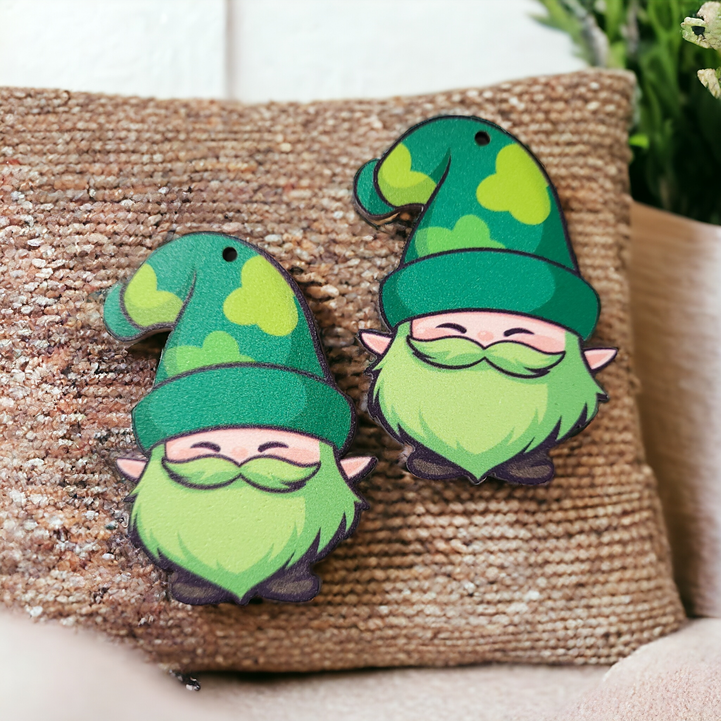 St. Patrick's Day Wooden Gnome - wood finished earrings