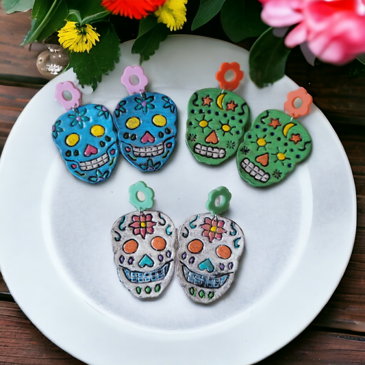 Sugar Skulls -2" Embossed - 3 designs - Steel Rule Wooden Earring Die