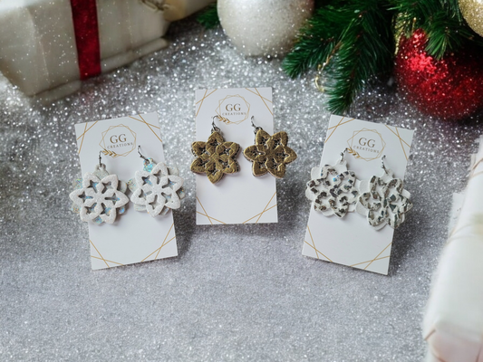 Double Layered Cut out Snowflakes - 1.5" Pair - Steel Rule Wooden Earring Die