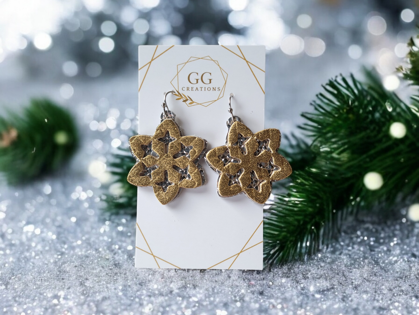 Double Layered Cut out Snowflakes - 1.5" Pair - Steel Rule Wooden Earring Die