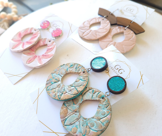 Preorder - Lotus Flower - 1.5" Circle - Embossed (pair) - Steel Rule Wooden Earring Die
