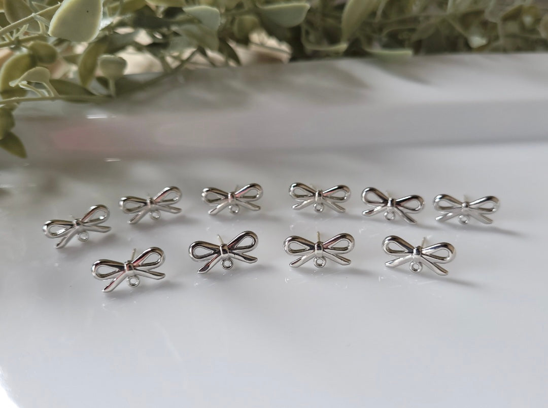 Silver or Gold Bow- stud connector - 10 pieces (5 pair)