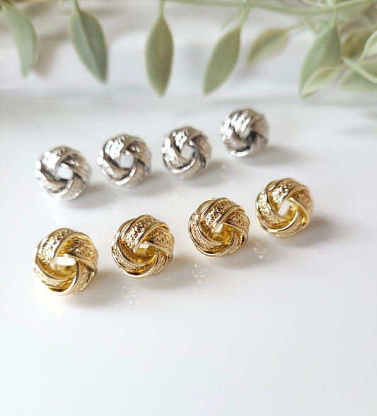 Twist Knot Studs - Mixed Colors - silver and gold - 8 pair