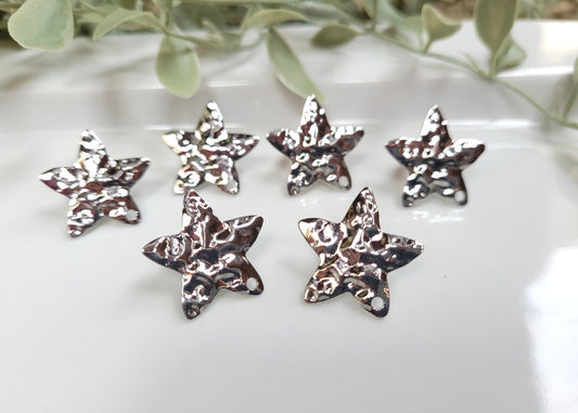 Star Stud Earring connectors  - silver - Hammered texture (3 pair)