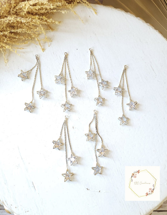 Cubic Zirconia Star Dangle Chain Charms - 6 pieces (3 pair)