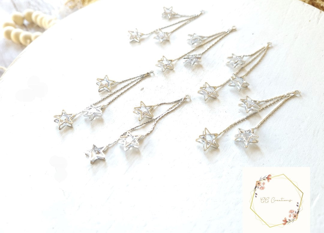 Cubic Zirconia Star Dangle Chain Charms - 6 pieces (3 pair)