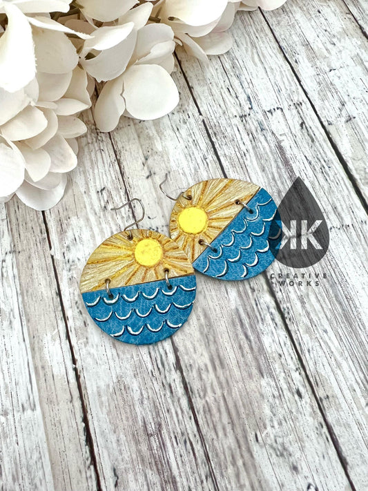 Preorder - Sun & Waves - 1.75" Embossed Split Circle - Steel Rule Wooden Earring Die