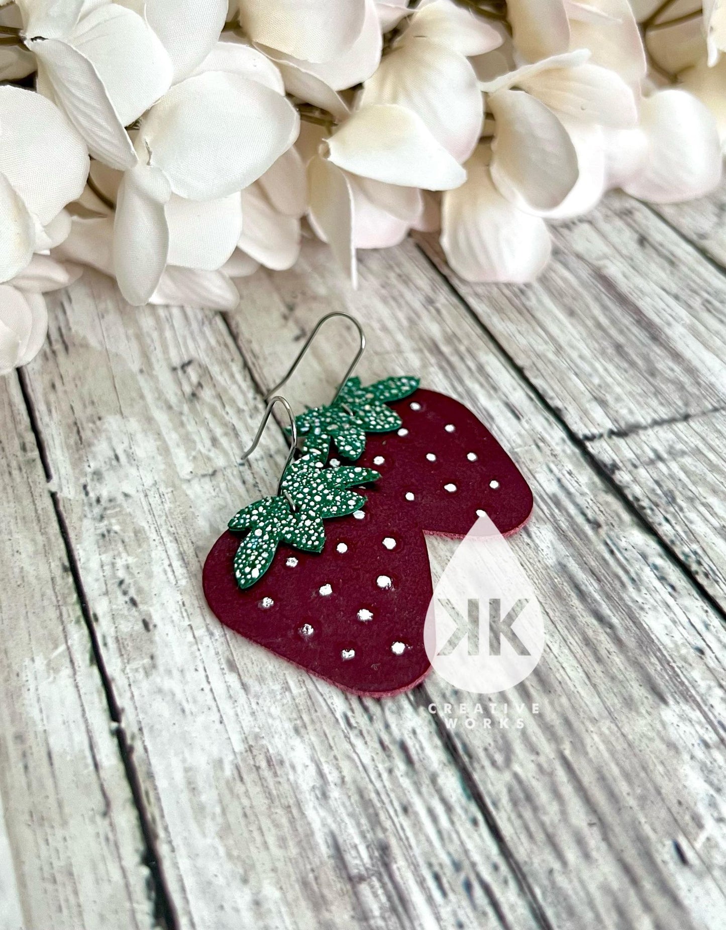 Strawberries -1.5" Embossed (pair) - Steel Rule Wooden Earring Die