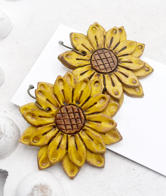 Preorder - Sunflower - Double Layered - Embossed (Pair) - Steel Rule Wooden Earring Die