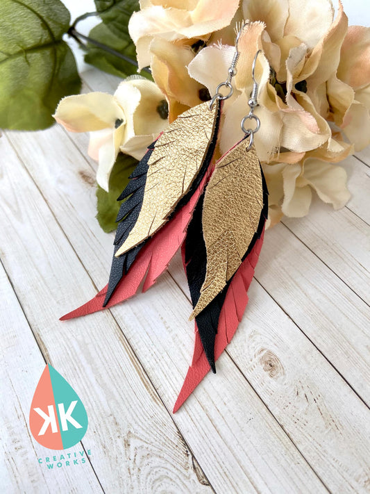 Triple Fringed Feather - 3 sizes - Triple Tiered Fringe - Steel Rule Wooden Earring Die (Copy)