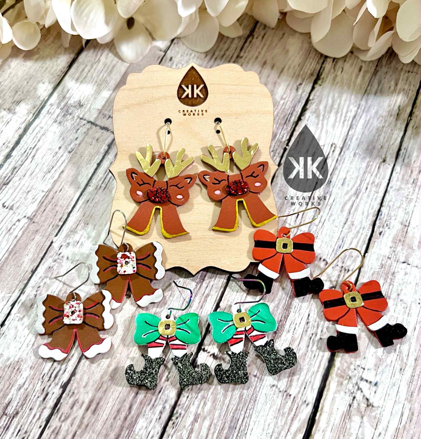 Multi Embossed Christmas Bows -  4 designs with cutouts  - Steel Rule Wooden Earring Die