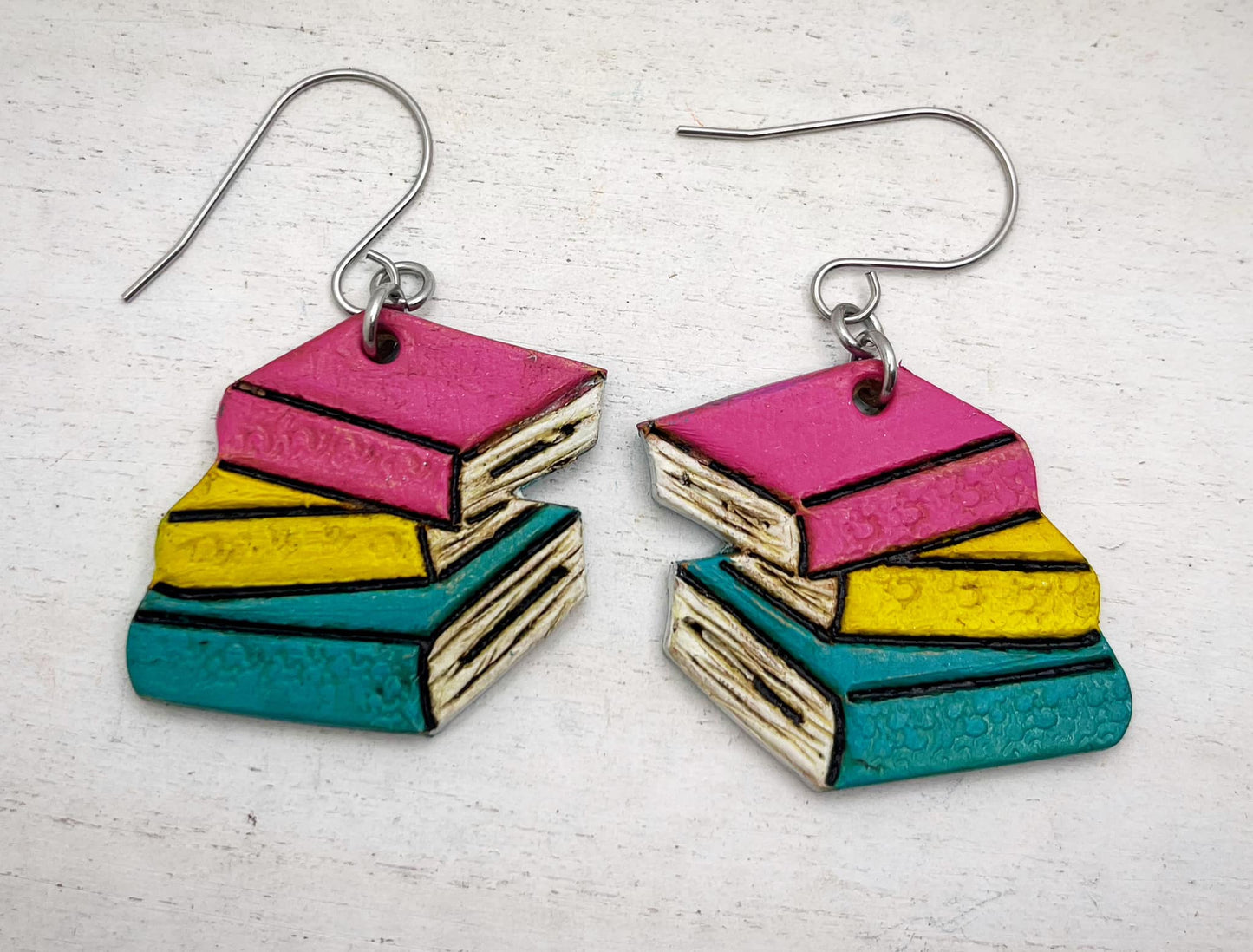 Book Stack - Embossed, 1.25" mirrored pair - Steel Rule Wooden Earring Die