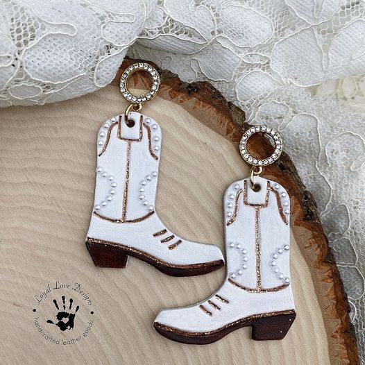 Preorder - 1.75"- Embossed Cowboy Boots - Mirrored Pair  - Steel Rule Wooden Earring Die