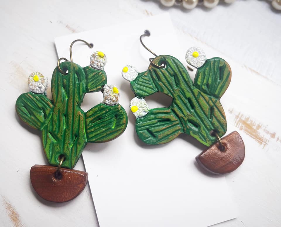 Prickly Cactus- 2.25" Embossed - Steel Rule Wooden Earring Die