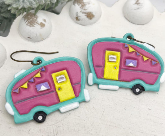 Preorder - Vintage Camper-  1.5" Embossed (mirrored pair) - Steel Rule Wooden Earring Die