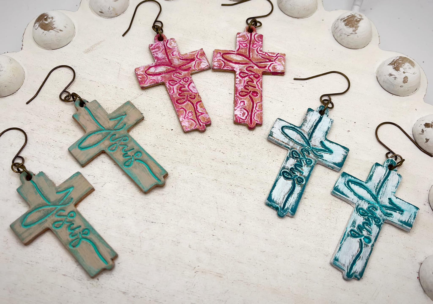 Jesus Cross - 2.25" Embossed Pair - Steel Rule Wooden Earring Die