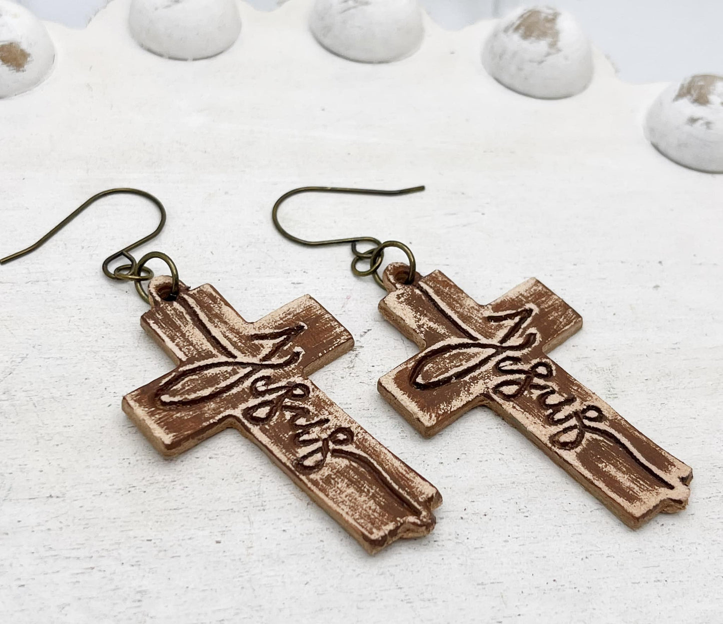 Jesus Cross - 2.25" Embossed Pair - Steel Rule Wooden Earring Die