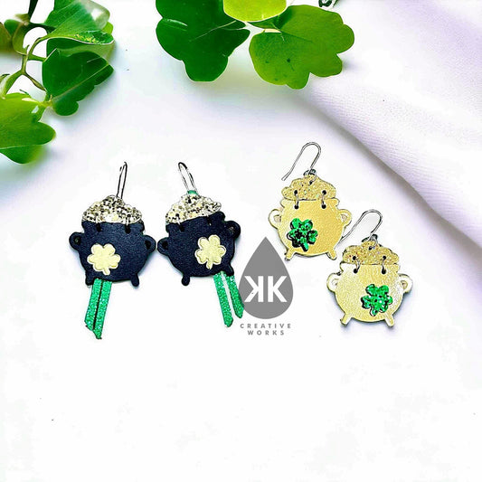 Pot of Gold - 1.5" Mirrored pair - Embossed and Cut out - Steel Rule Earring Die