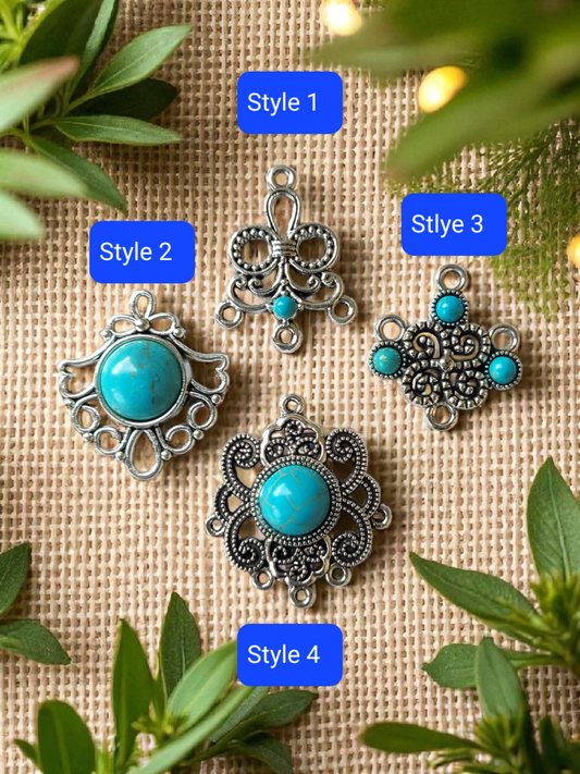 Charms -  Silver & Turquoise Dangle Zinc Alloy Charms