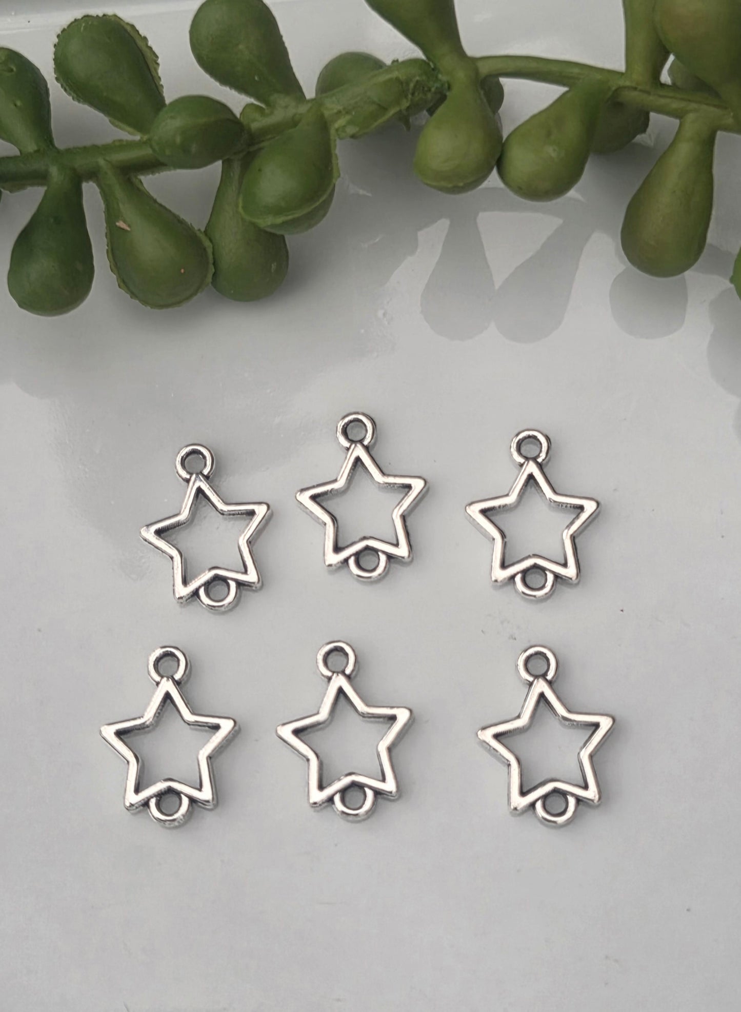 Star Charms - Double hole - 3 color choices - 6 pieces - Earring Findings