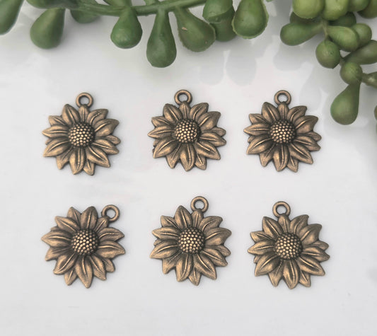 Bronze Sunflower Charms - 6 pieces - Charms