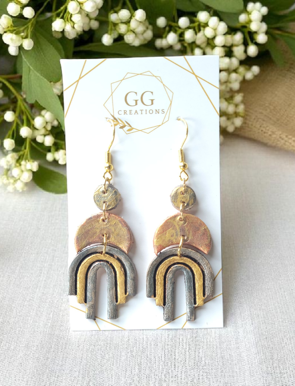 Preorder -Cascading Geometric Rainbow Drop -  1.75" Embossed Mirrored pair - Steel Rule Wooden Earring Die