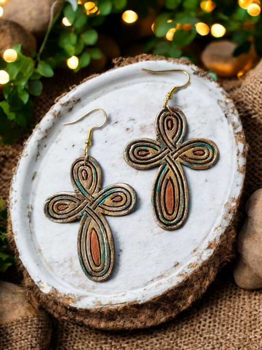 Twisted Boho Cross - 2" Embossed Pair - Steel Rule Wooden Earring Die
