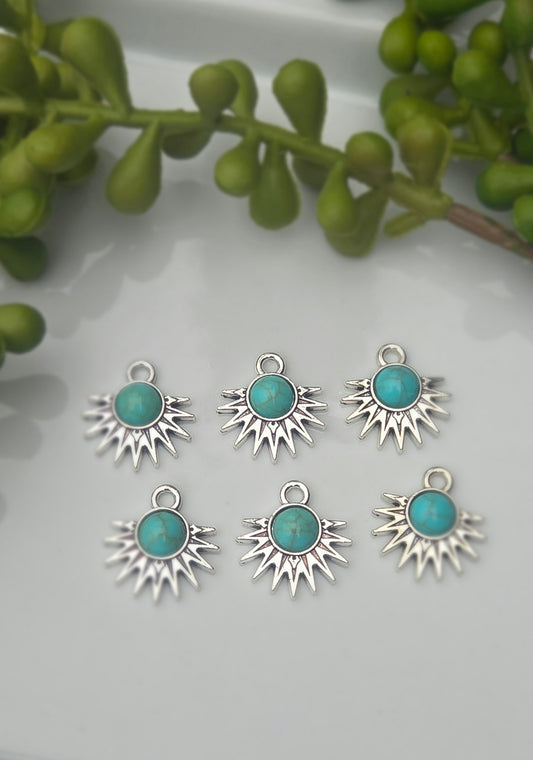 Burst -  Turquoise/Silver Charms - 6 pieces - Earring Findings