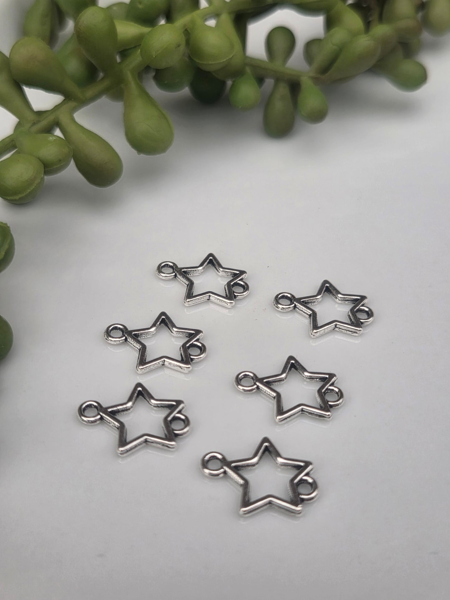 Star Charms - Double hole - 3 color choices - 6 pieces - Earring Findings