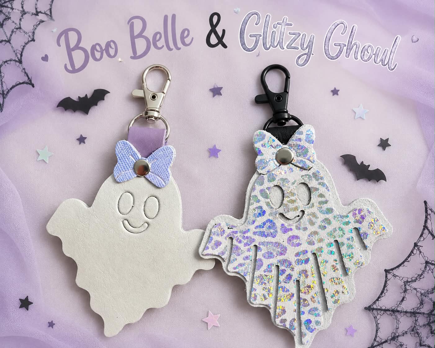 Cute Ghost with Bow - 4" Bag Flair/Charm, Accessory Keychain Die - Steel Rule Wooden Die