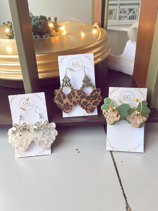 Olinda split scalloped leaf - Embossed, Mirrored pair - Steel Rule Wooden Earring Die