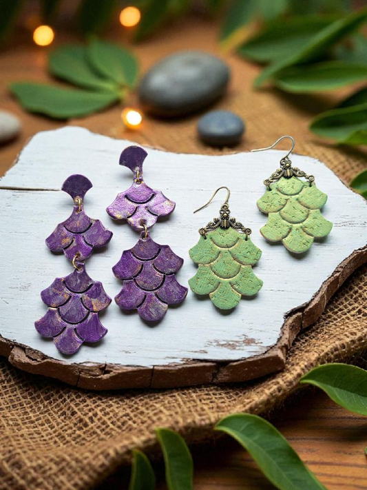 Preorder - Enchanted Falling Scales-  Embossed Pair - Steel Rule Wooden Earring Die