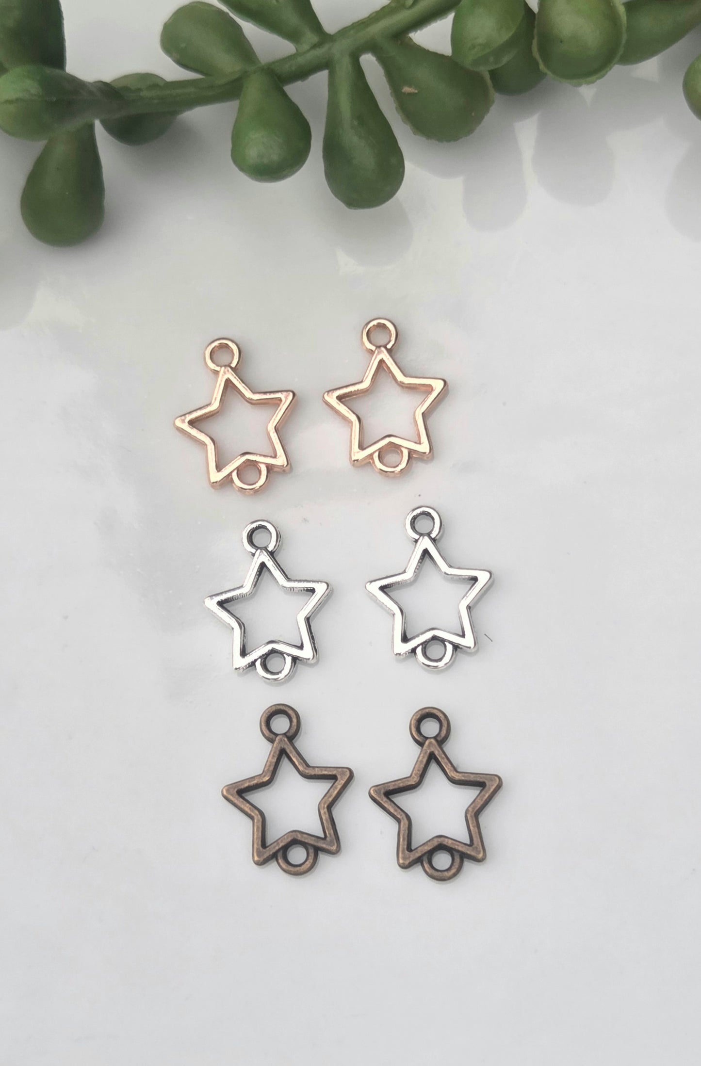 Star Charms - Double hole - 3 color choices - 6 pieces - Earring Findings