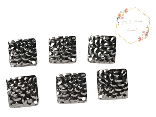 Hammered Square/Diamond Stainless Steel Earring Stud Connector - 6 pieces