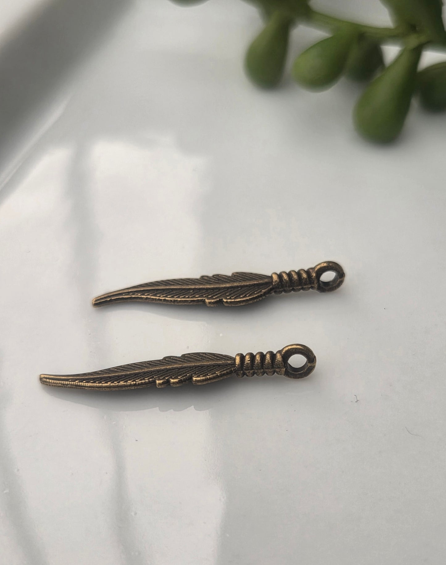 Bronze Tribal Feather Charms  - 12 pcs