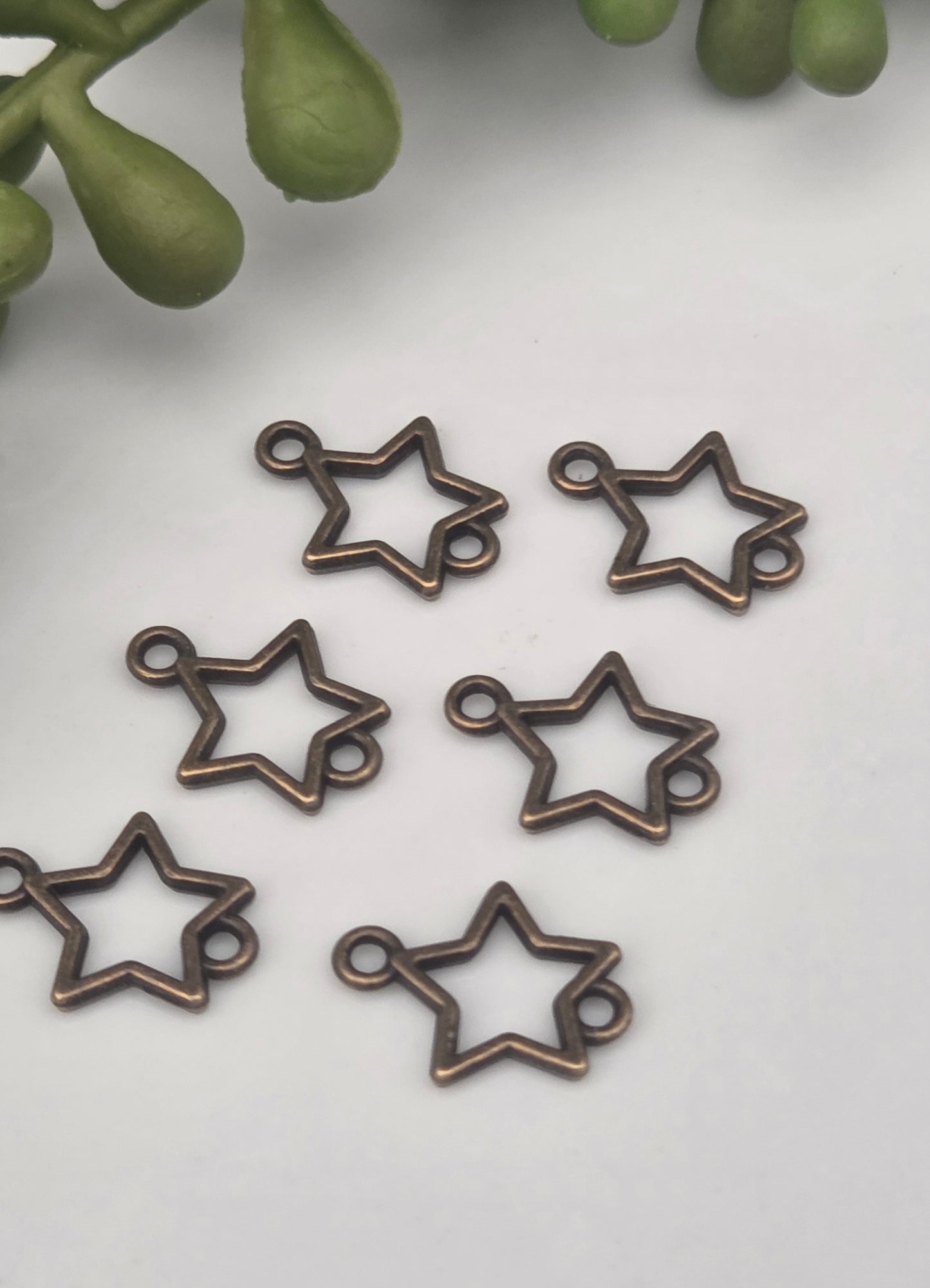Star Charms - Double hole - 3 color choices - 6 pieces - Earring Findings