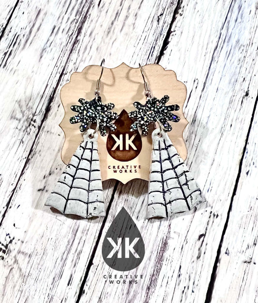 Preorder - Web of Fate - Vertical Embossed with spiders - Pairs - 3 sizes of Spiders - Steel Rule Earring Die