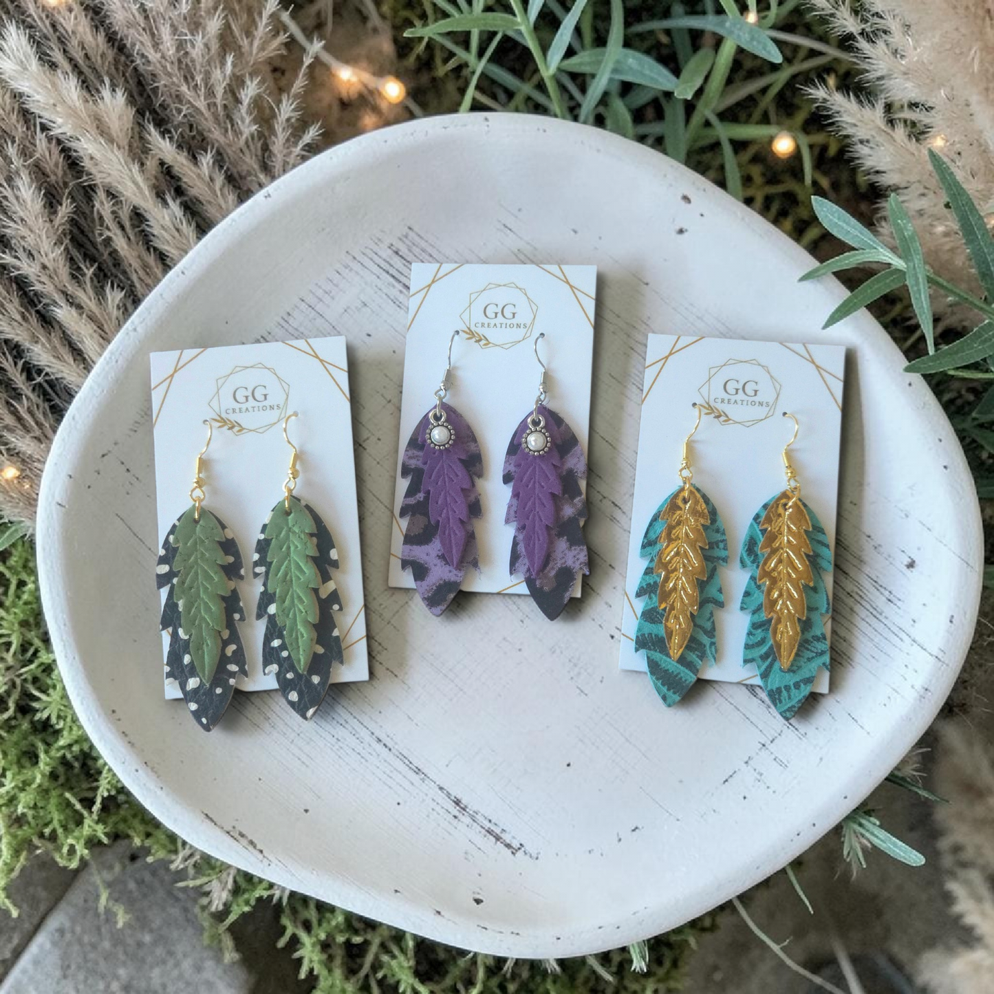 Nora - Embossed Double layered Feather (pair) - Steel Rule Wooden Earring Die