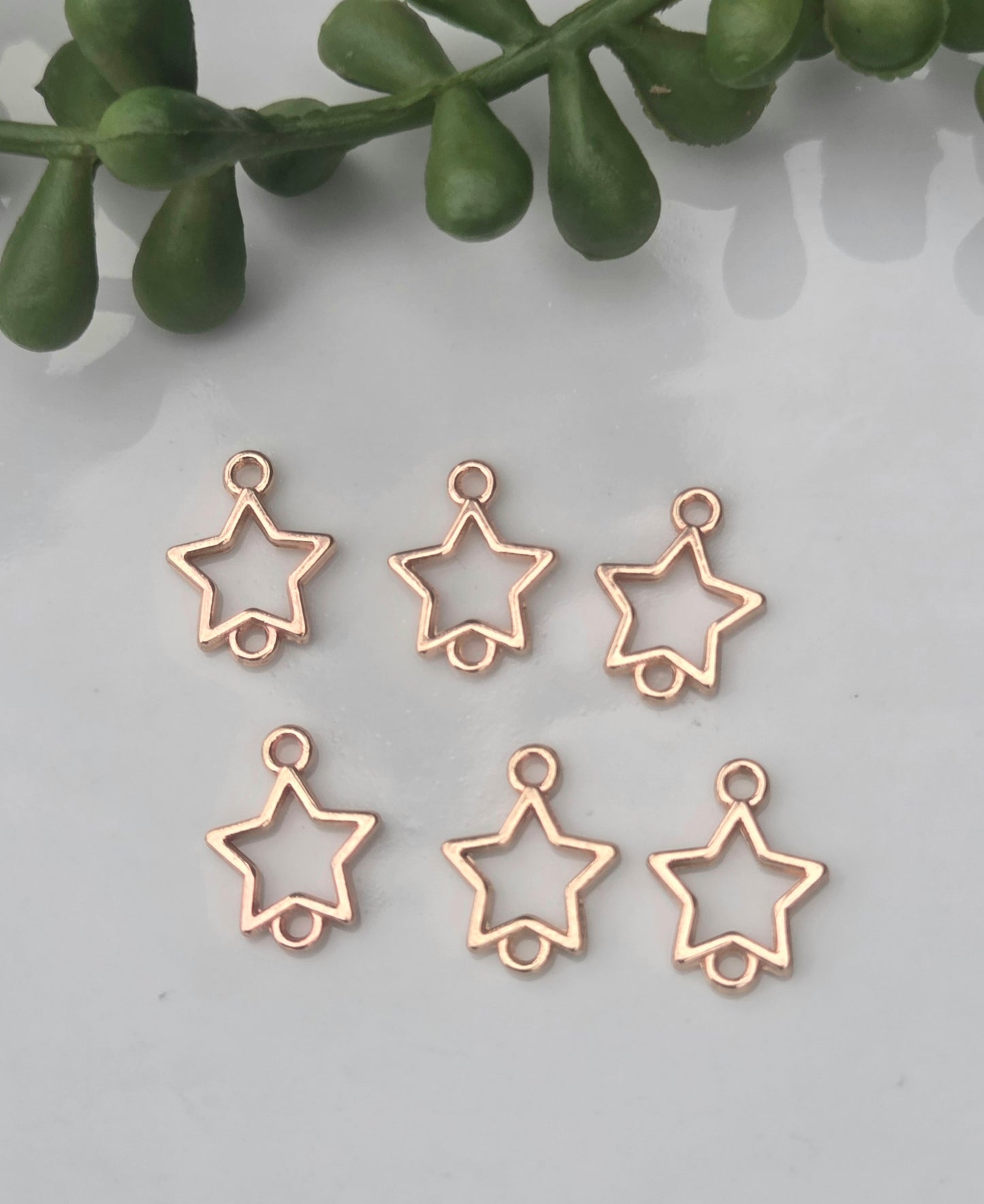 Star Charms - Double hole - 3 color choices - 6 pieces - Earring Findings