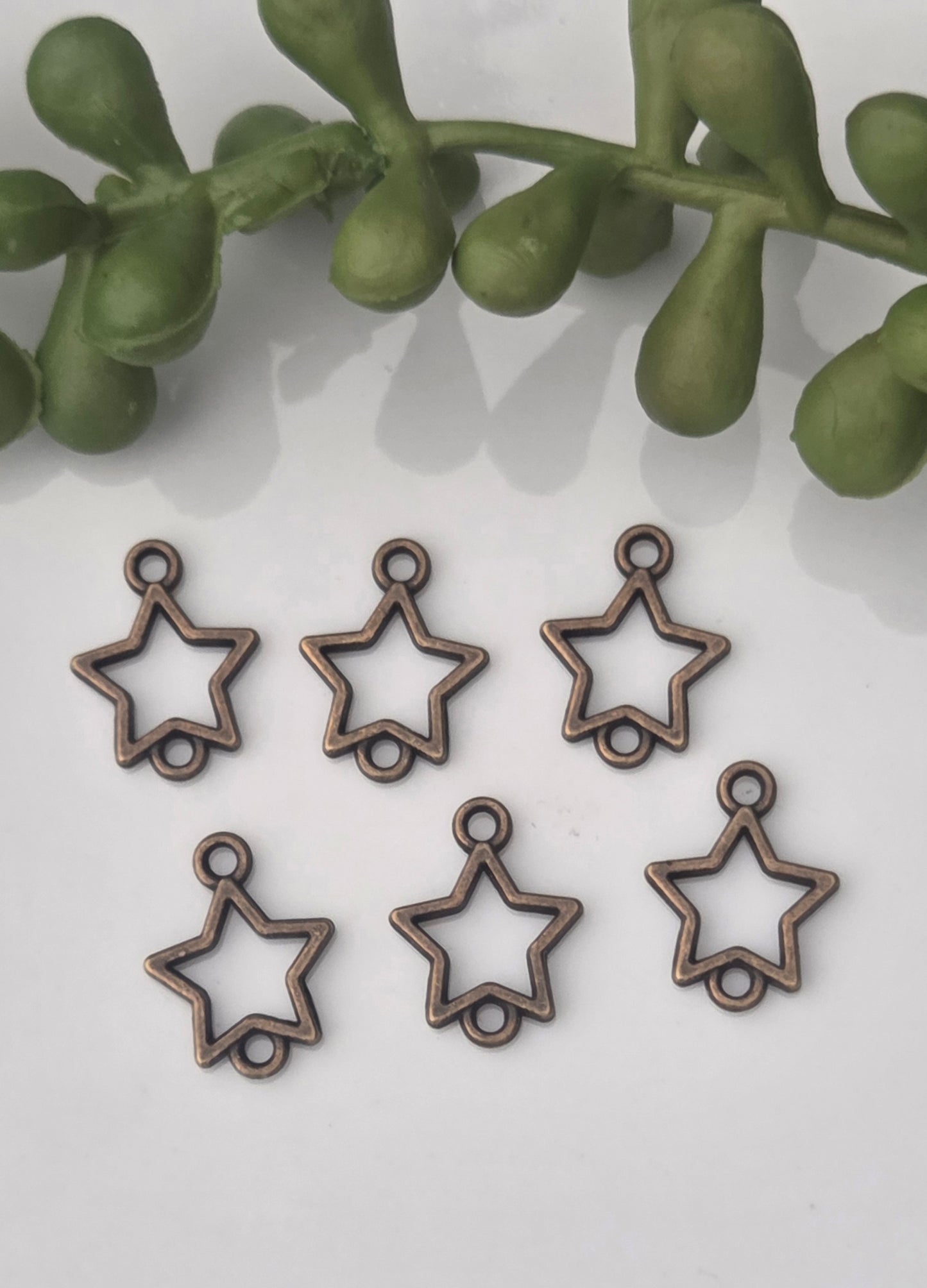 Star Charms - Double hole - 3 color choices - 6 pieces - Earring Findings