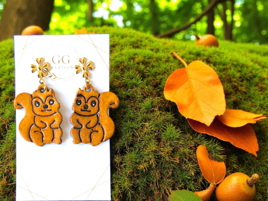 Cute Squirrel  -1.25" Embossed Mirrored Pair - Steel Rule Wooden Earring Die